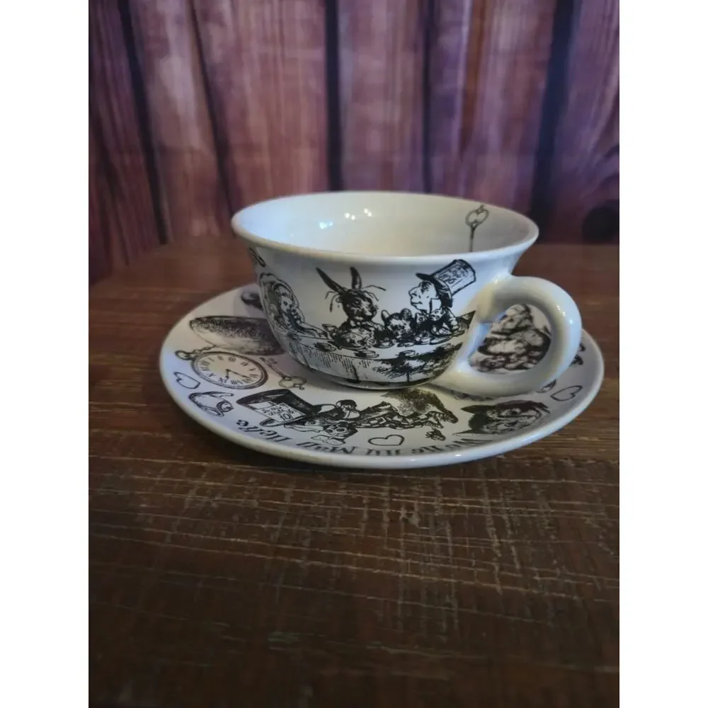 Alice in Wonderland Tea Cup & Saucer Set Mad Hatter White Rabbit Tea Time